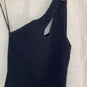 Forever 21 Black Asymmetrical Cutout Bodysuit one shoulder.